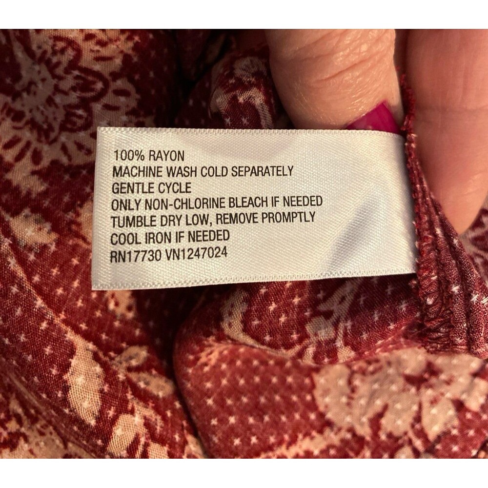 Knox Rose Sz XL Dress Peasant Cottagecore Burgundy Floral Faux Wrap V Neck - Picture 9 of 12